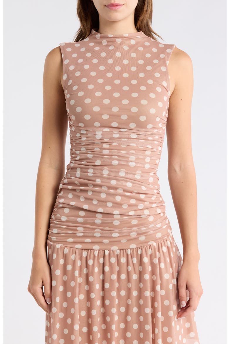 Kinsley Ruched Mesh Top, Main, color, PRALINE DOTS