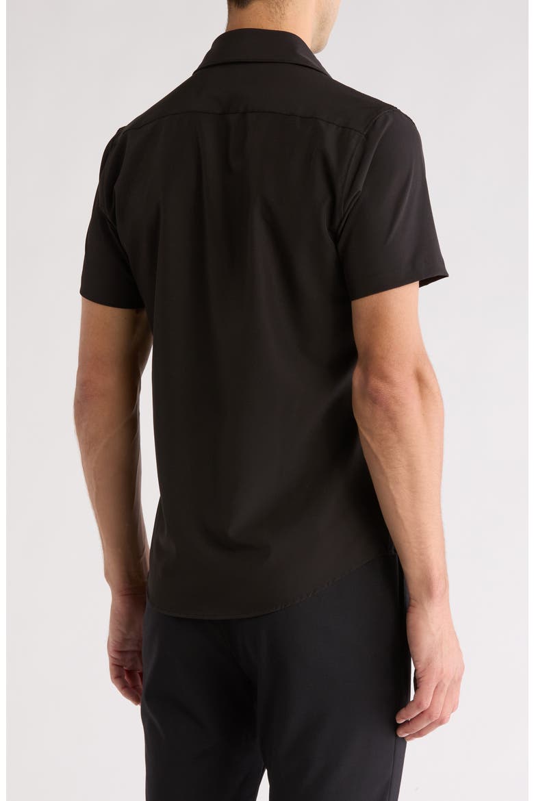 Solid Short Sleeve Button-Up Tech Shirt, Alternate, color, BLACK