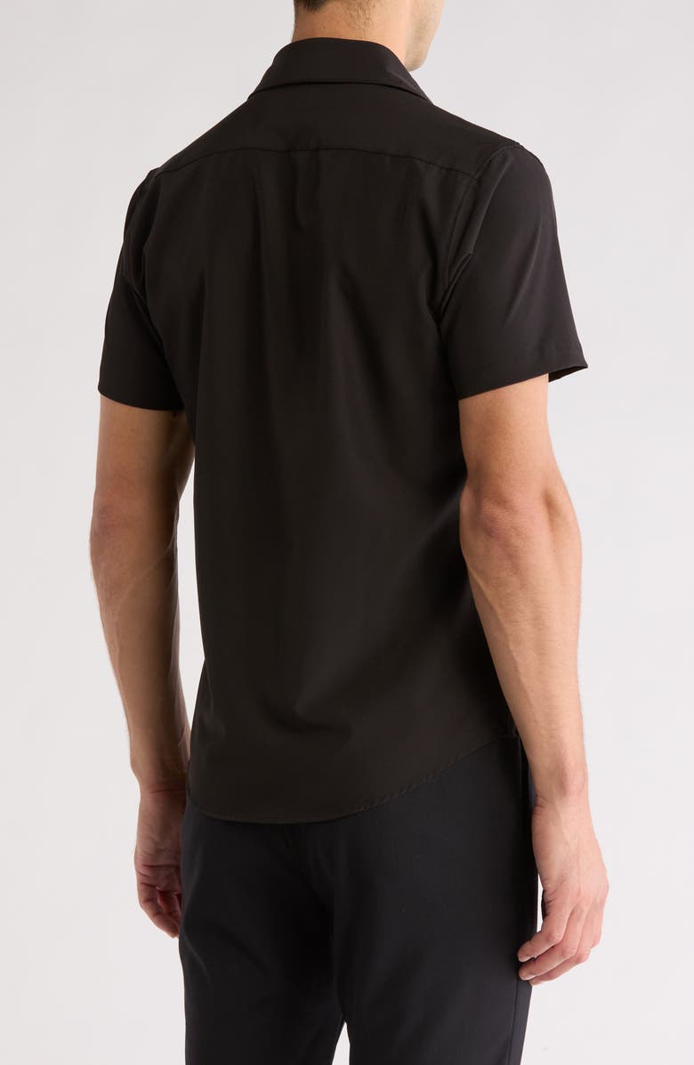DENIM AND FLOWER Solid Short Sleeve Button-Up Tech Shirt, Alternate, color, Black