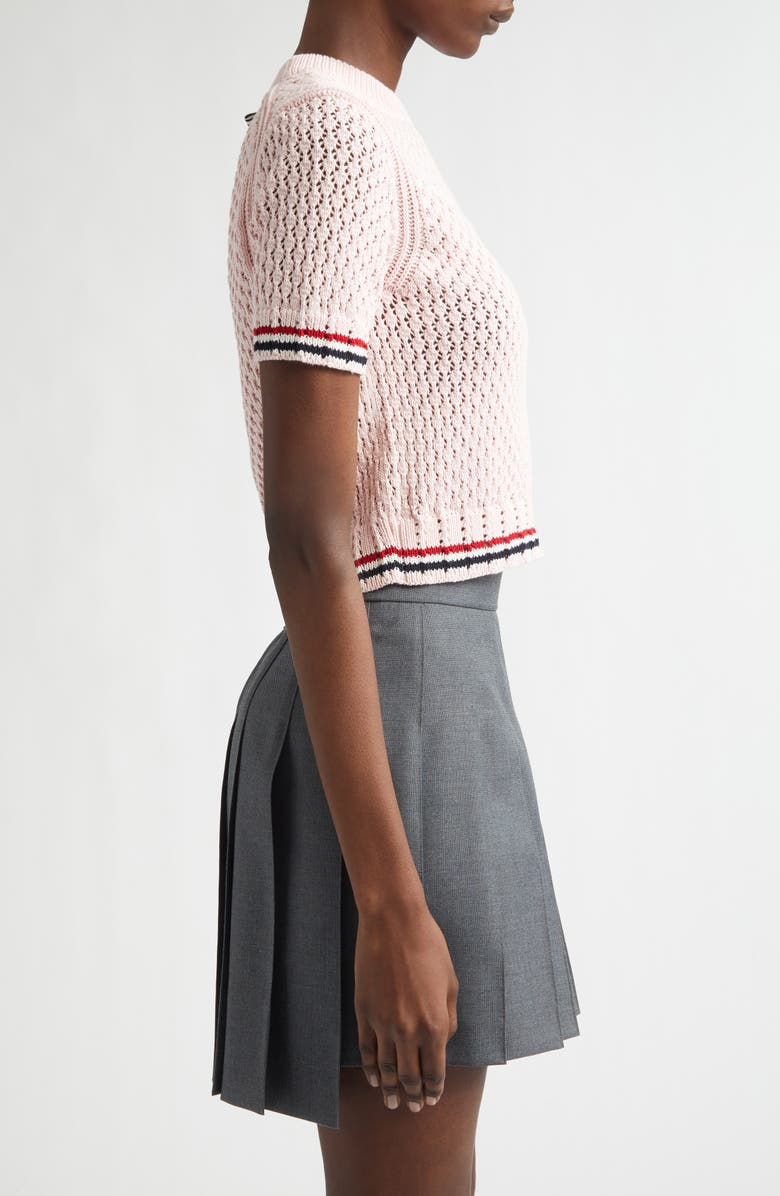 Thom Browne Hector Icon Cotton Pointelle Stitch Crop Sweater, Alternate, color, Light Pink