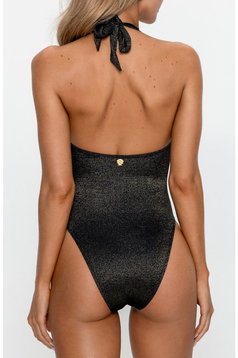 Starlight Shimmer Halter One-Piece Swimsuit, Alternate, color, Black