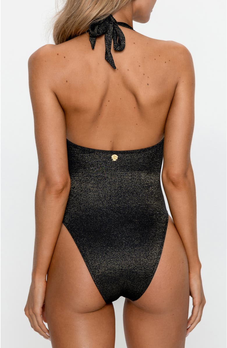 PS By Cupshe Starlight Shimmer Halter One-Piece Swimsuit, Alternate, color, Black