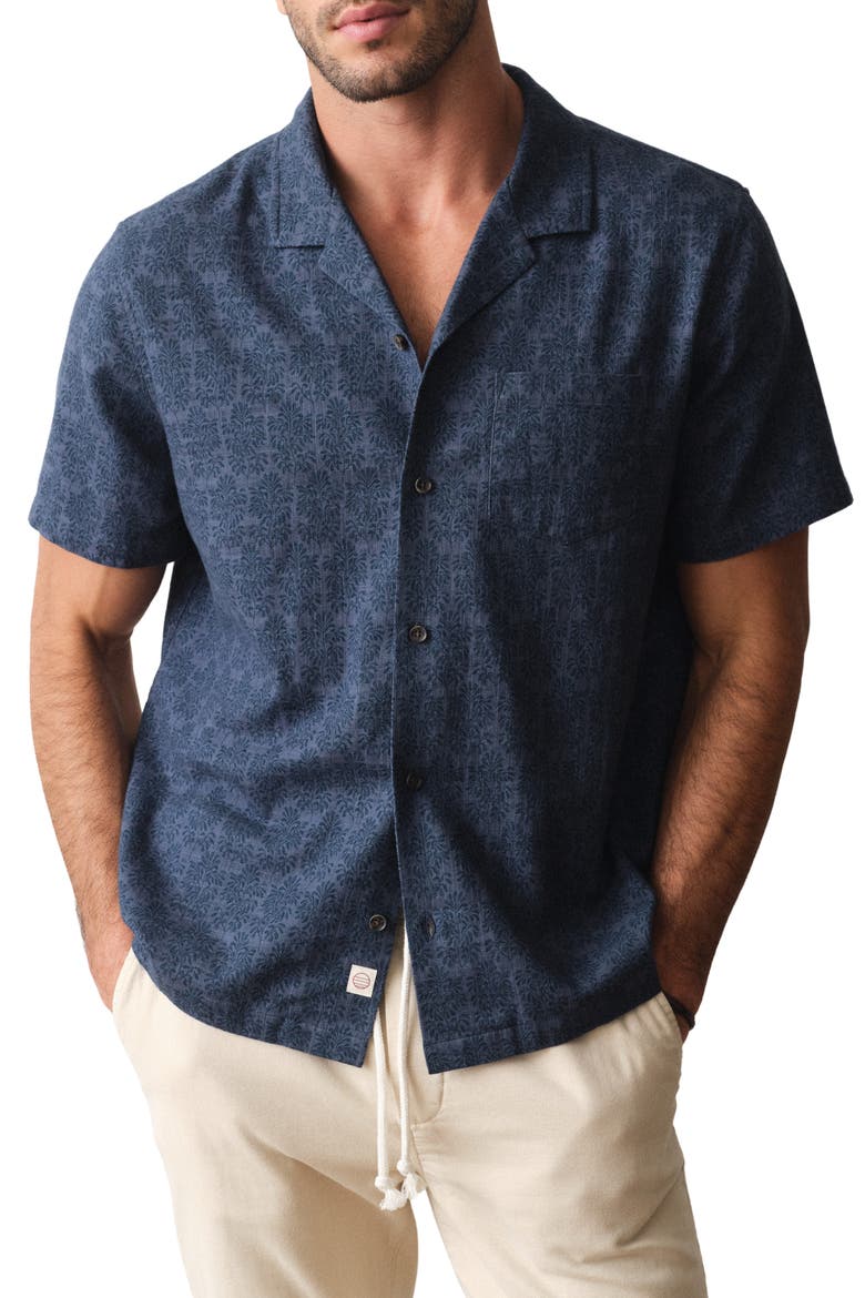 Block Print Stretch Selvage Resort Shirt, Main, color, NAVY BLOCK PRINT