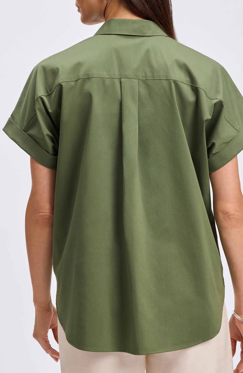 Foxcroft Abigail Short Sleeve Button-up Shirt In Basil