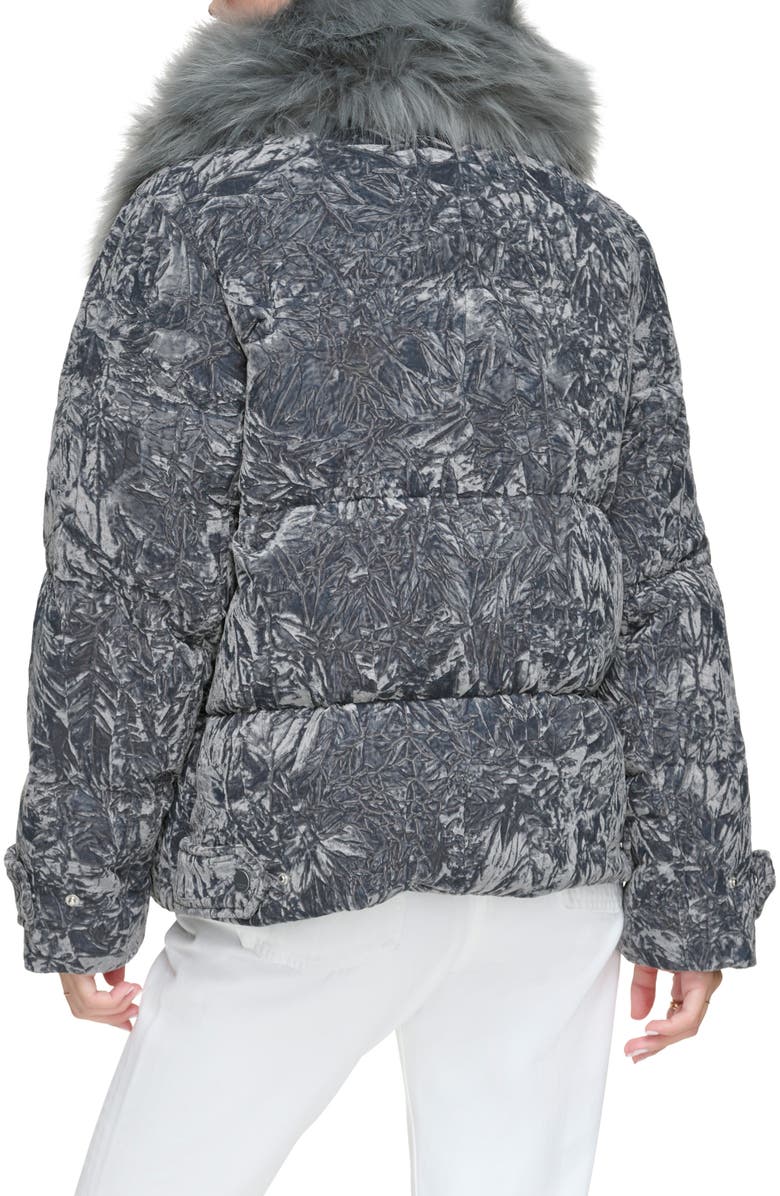 Andrew Marc Charleroi Faux Fur Collar Down & Feather Fill Velvet Puffer Jacket, Alternate, color, Peppercorn