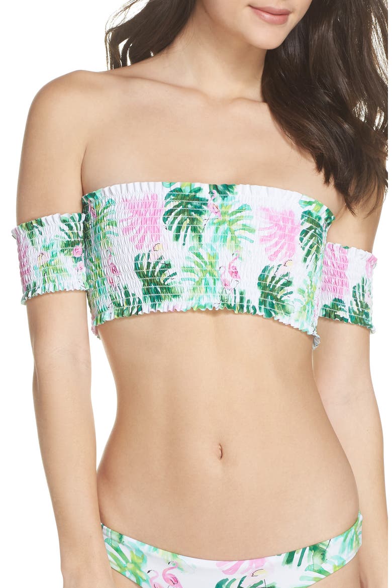 Smocked Off the Shoulder Bikini Top, Main, color, MINGOS