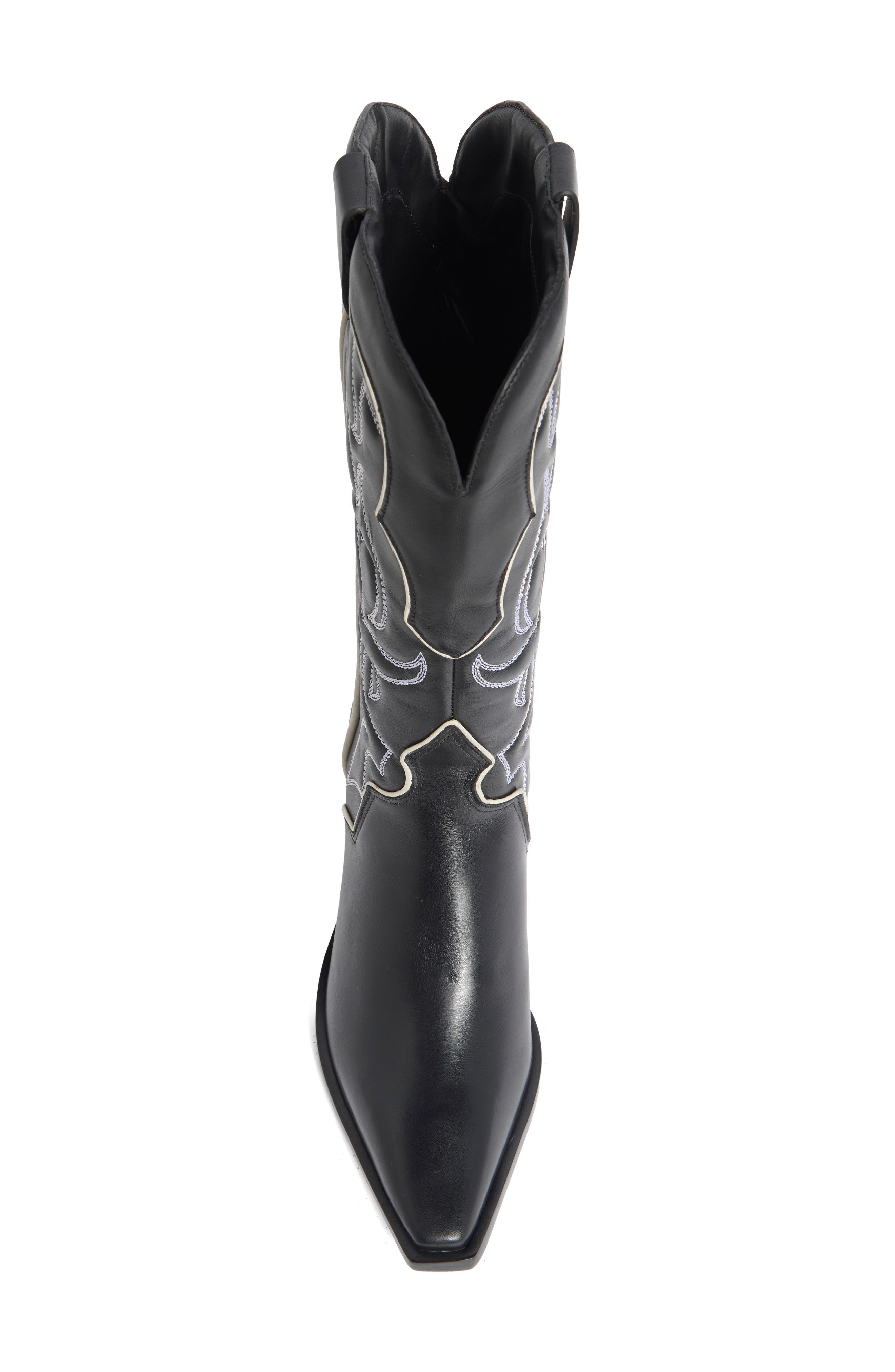 Olive Leather Western Boot, Alternate, color, BLACK / IVORY