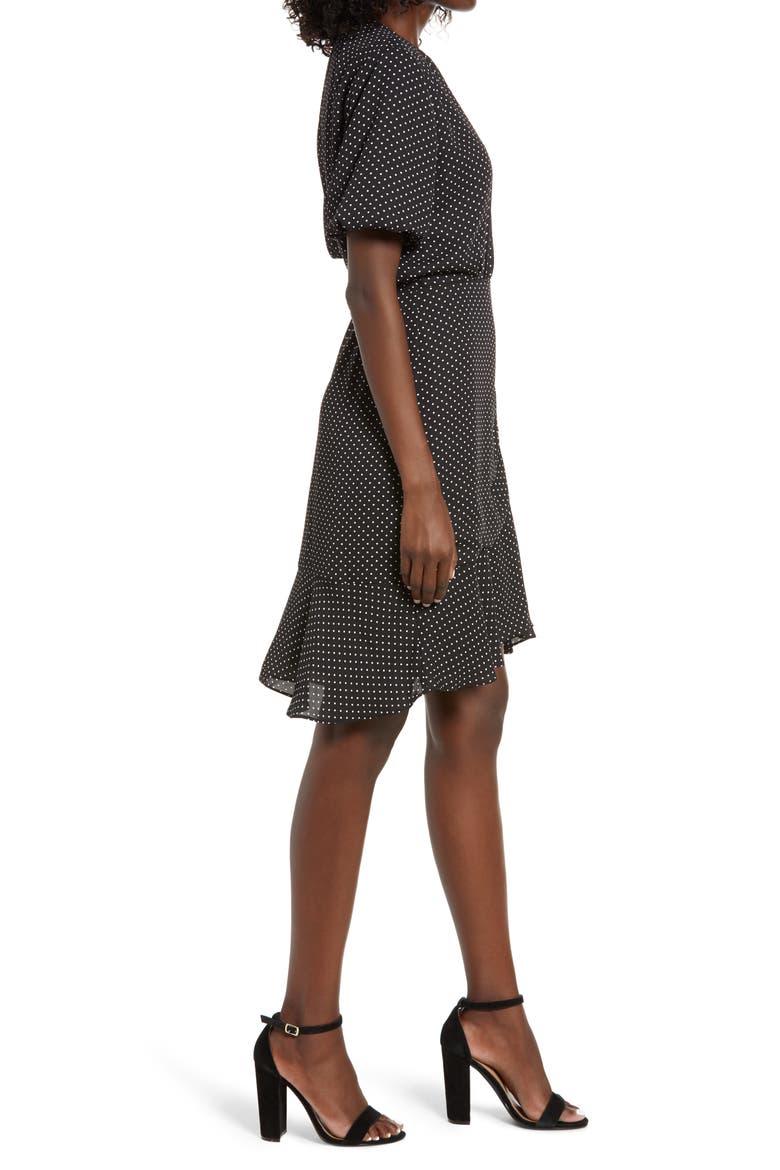 Ruched Polka Dot Dress, Alternate, color, BLACK/ WHITE