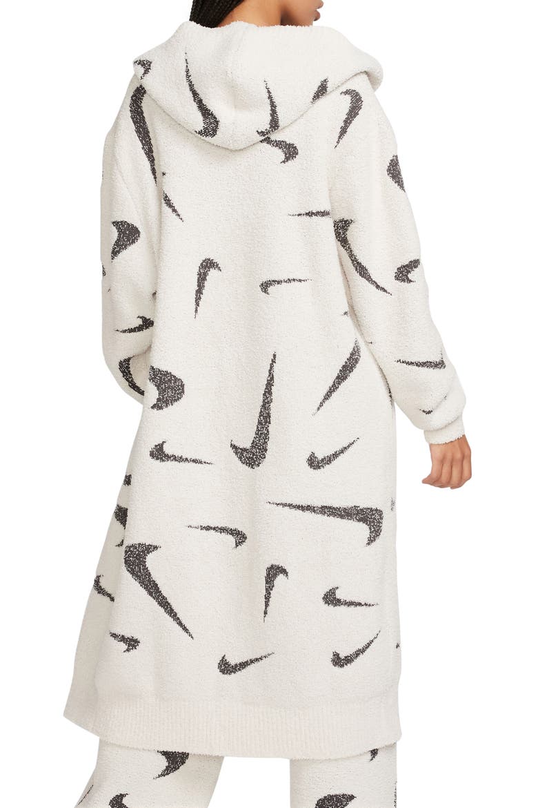 Sportswear Cozy Bouclé Hooded Longline Cardigan, Alternate, color, LIGHT ORE WOOD BROWN/ ASH