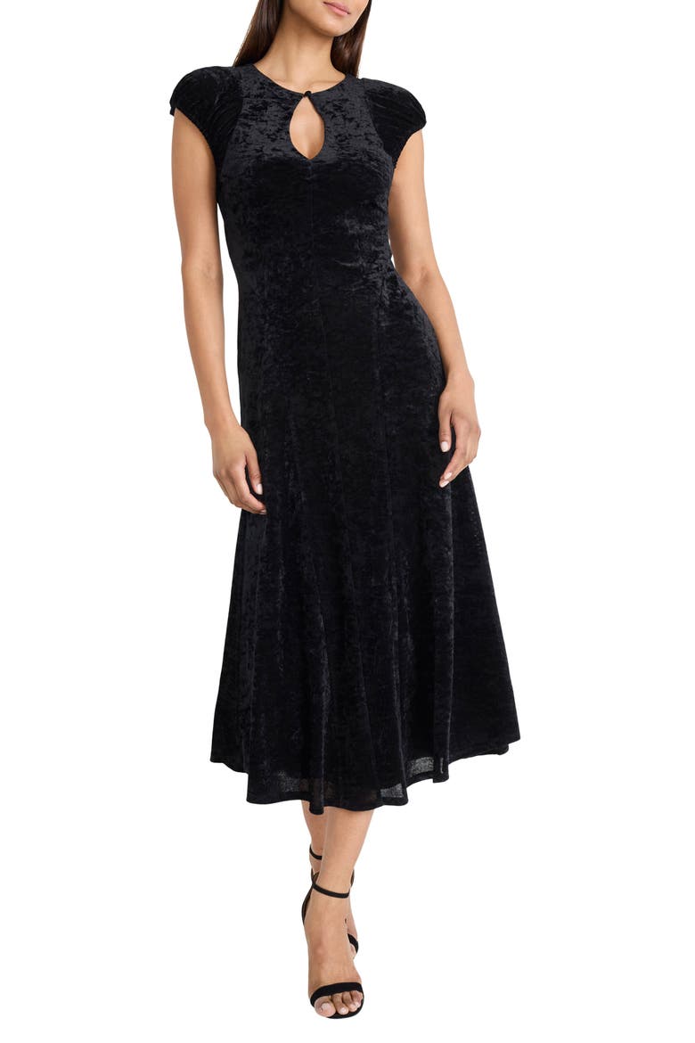 Keyhole Front Velvet A-Line Dress, Main, color, BLACK