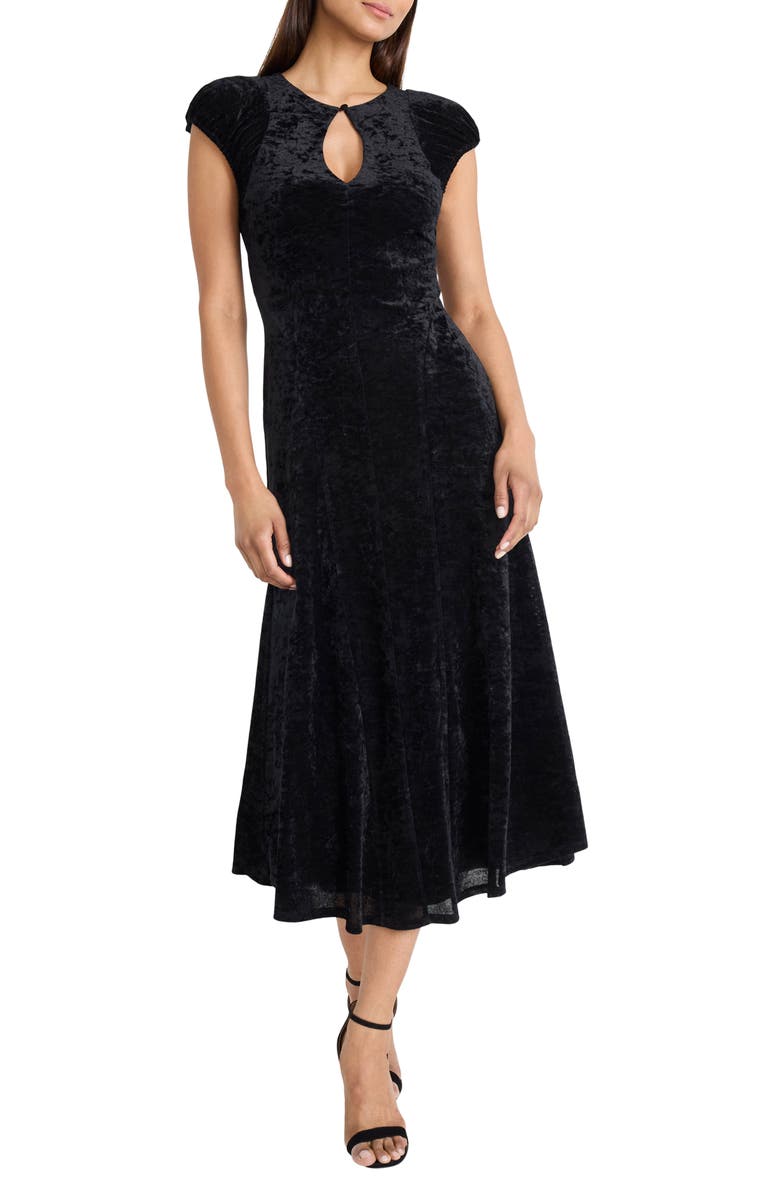 DONNA MORGAN FOR MAGGY Velvet Keyhole Cutout Midi Dress, Main, color, Black