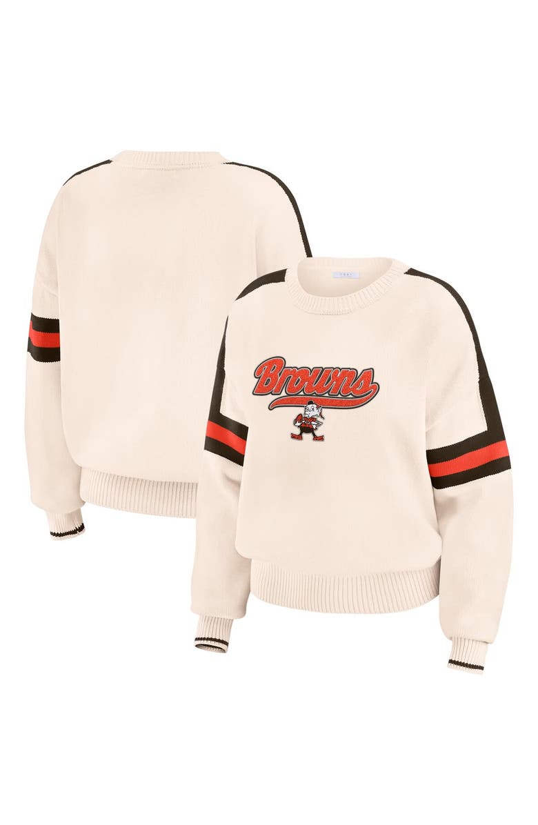 WEAR by Erin Andrews Women's WEAR by Erin Andrews  Cream Cleveland Browns Stripe Pullover Sweater, Main, color, 
