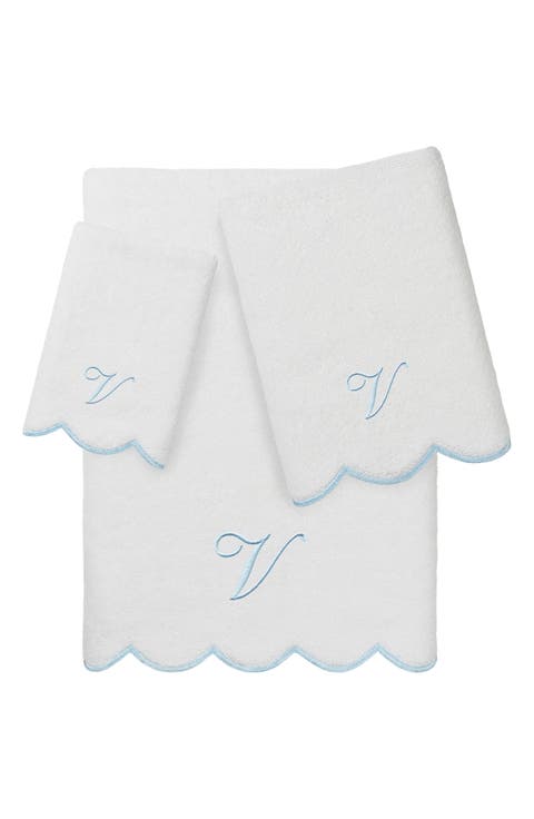 Adornia Scallop Personalized 3-Piece Towel Set