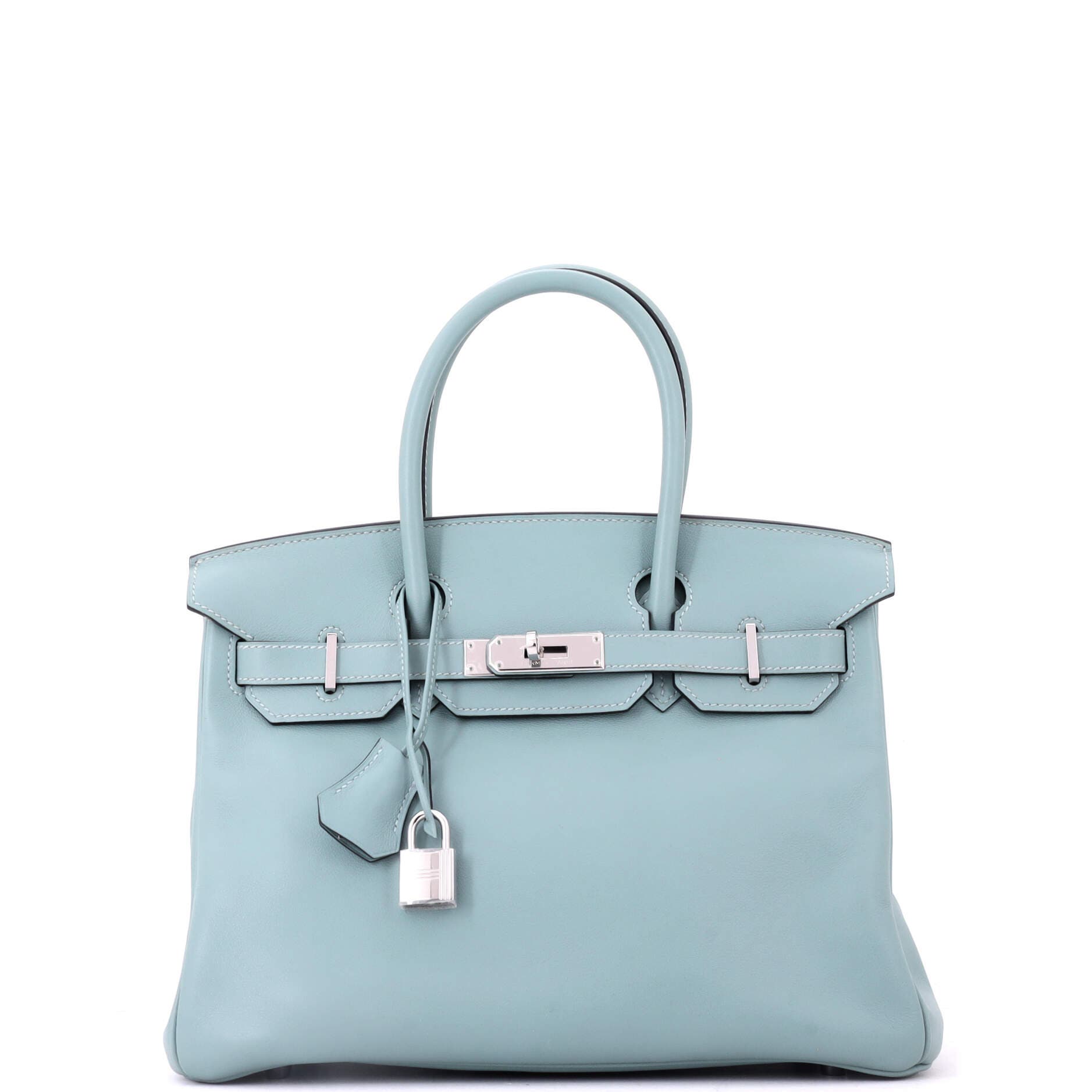 Pre-Owned Hermes Birkin Handbag Blue Swift with Palladium Hardware 30, Main, color, Ciel