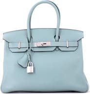 Pre-Owned Hermes Birkin Handbag Blue Swift with Palladium Hardware 30