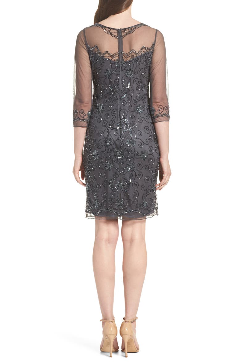 Beaded Mesh Sheath Dress, Alternate, color, SMOKE