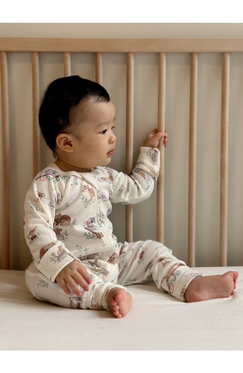 Purebaby Australiana Animals Zip Romper & Bib Set, Alternate, color, Bush Babies