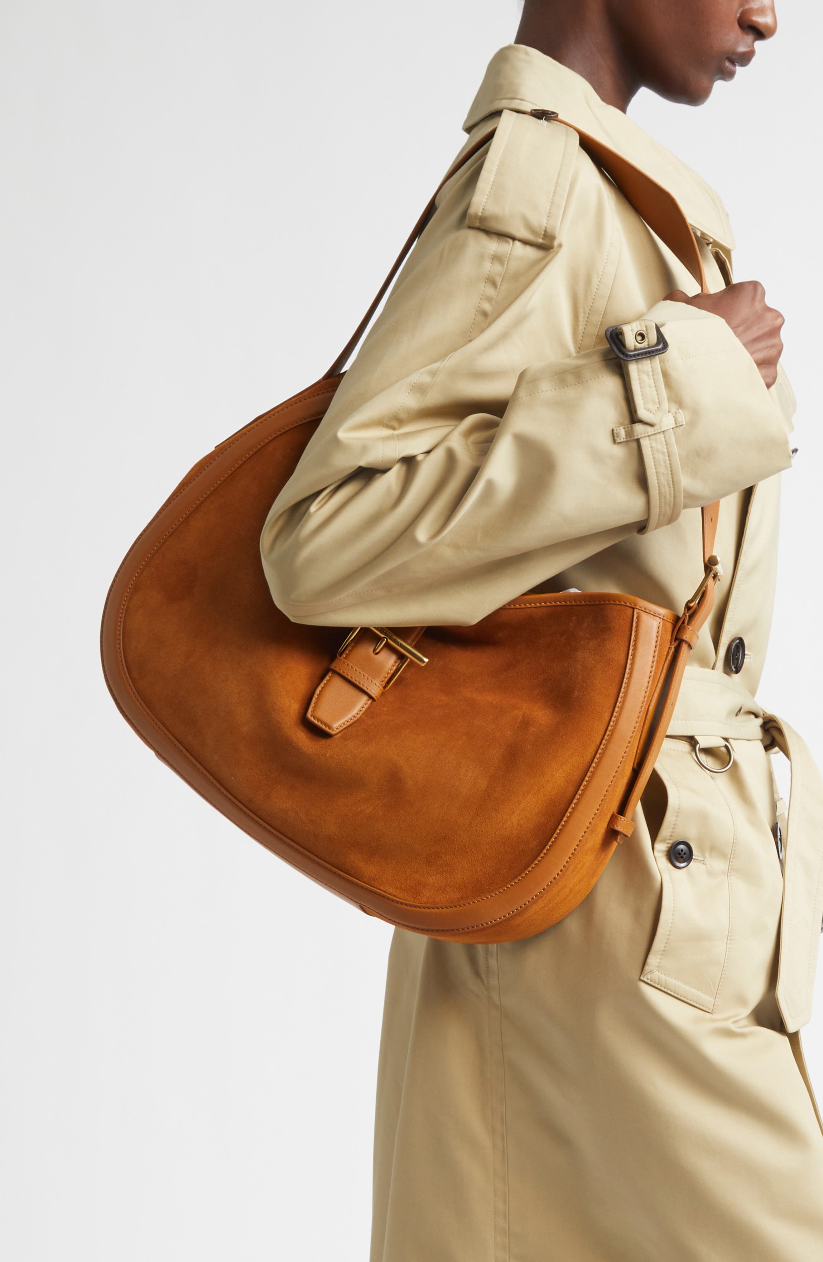 McQueen T-Bar Suede Shoulder Bag, Alternate, color, 