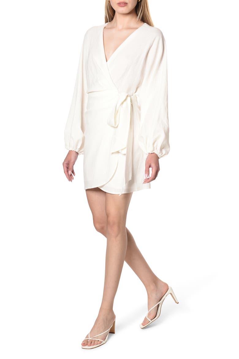 Amour Long Sleeve Linen Blend Wrap Dress, Alternate, color, IVORY