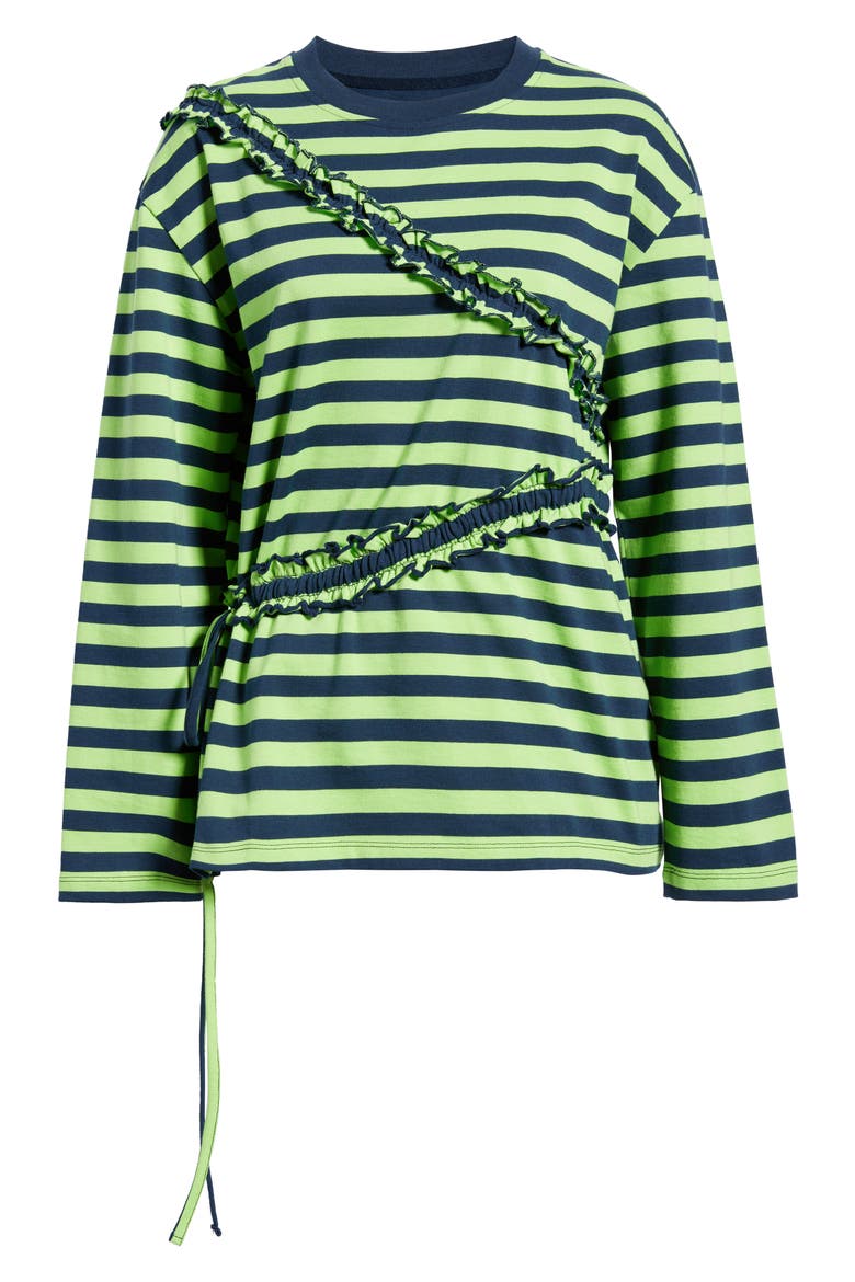 Prudie Stripe Ruffle Trim Top, Alternate, color, LIME