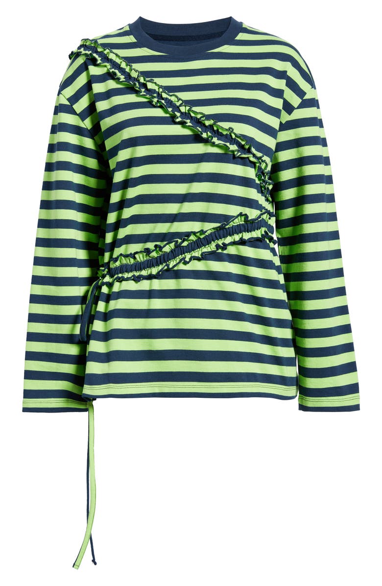 Damson Madder Prudie Stripe Ruffle Trim Top, Alternate, color, Lime