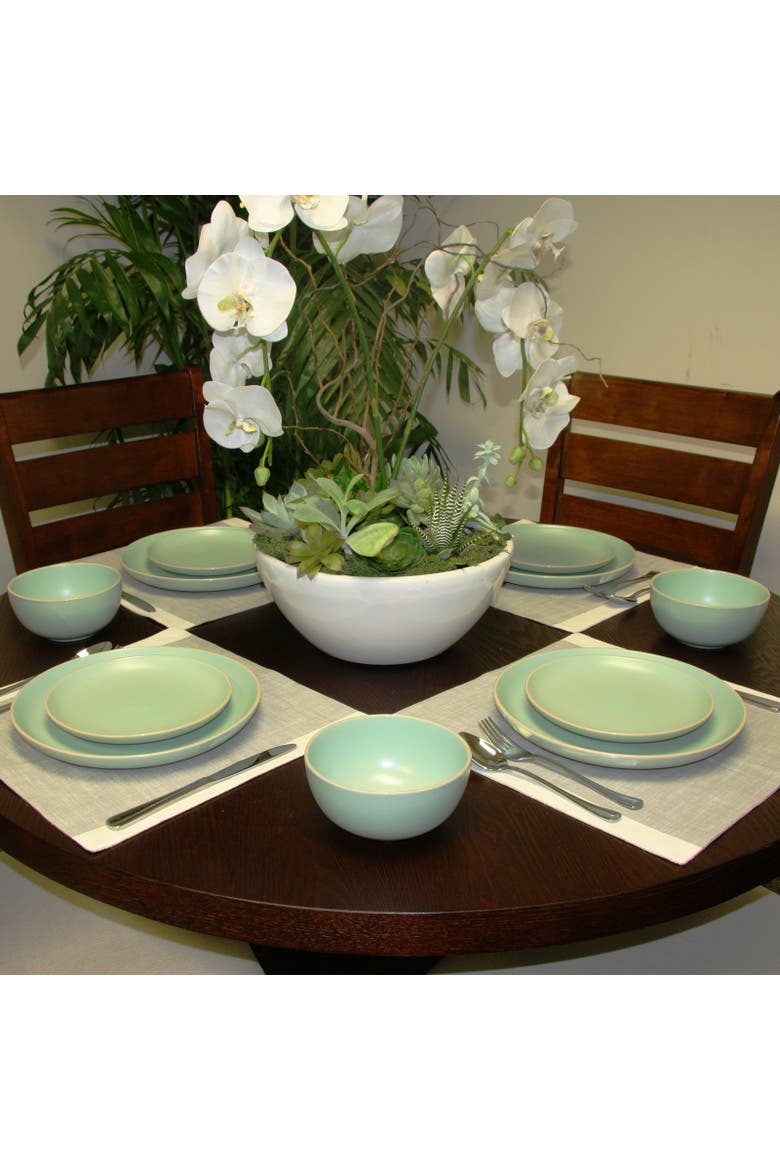 12 Piece Stoneware Dinnerware Set In Matte Teal, Alternate, color, Blue