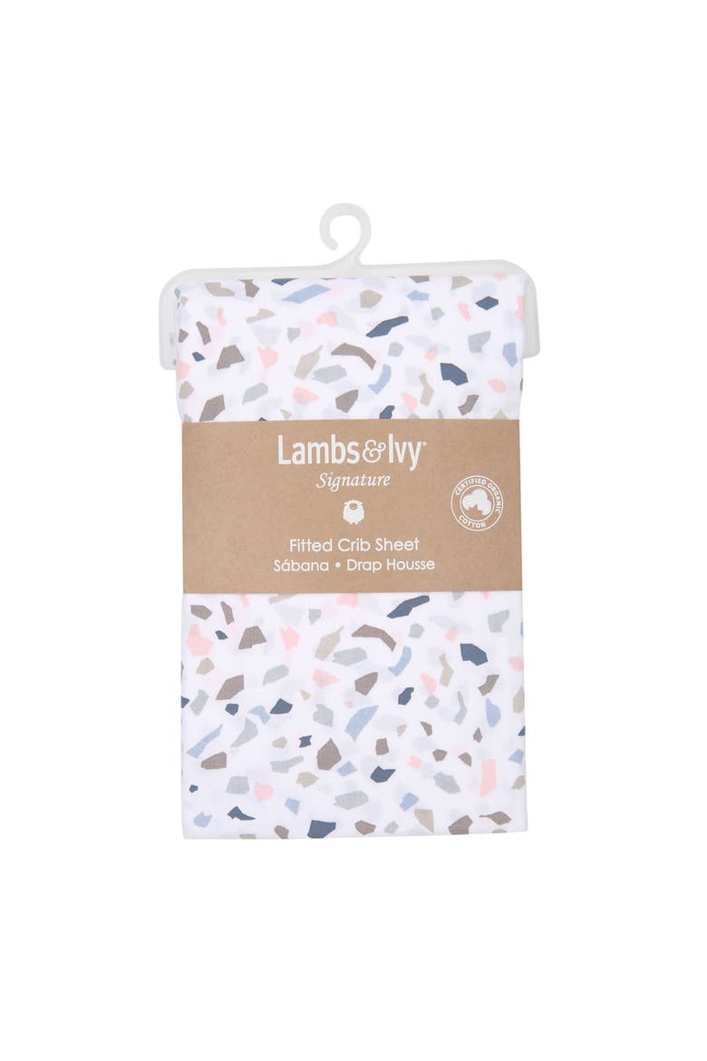 Signature Terrazzo Abstract Organic Cotton Fitted Crib Sheet, Alternate, color, White