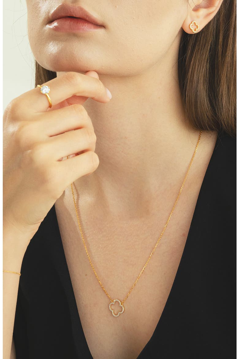 Sterling Silver 18k Gold Plated Aria Clover Necklace & Earrings Set Delicate, Alternate, color, Gold