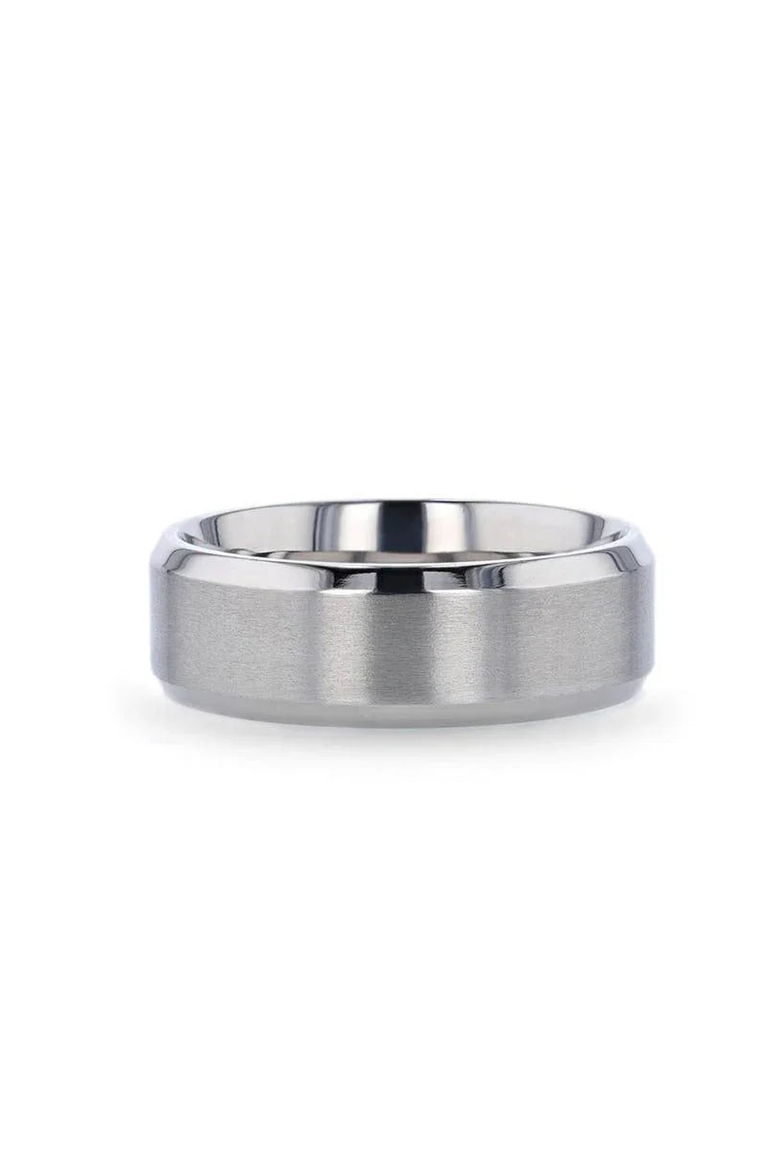 Shire Titanium Flat Wedding Ring Brushed Center With Polished Beveled Edges, Alternate, color, Silver 8mm