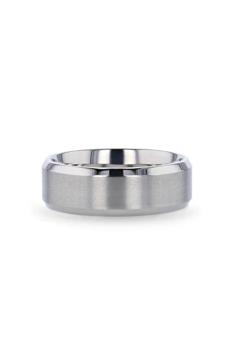 Larson Jewelers Shire Titanium Flat Wedding Ring Brushed Center With Polished Beveled Edges, Alternate, color, Silver 8Mm