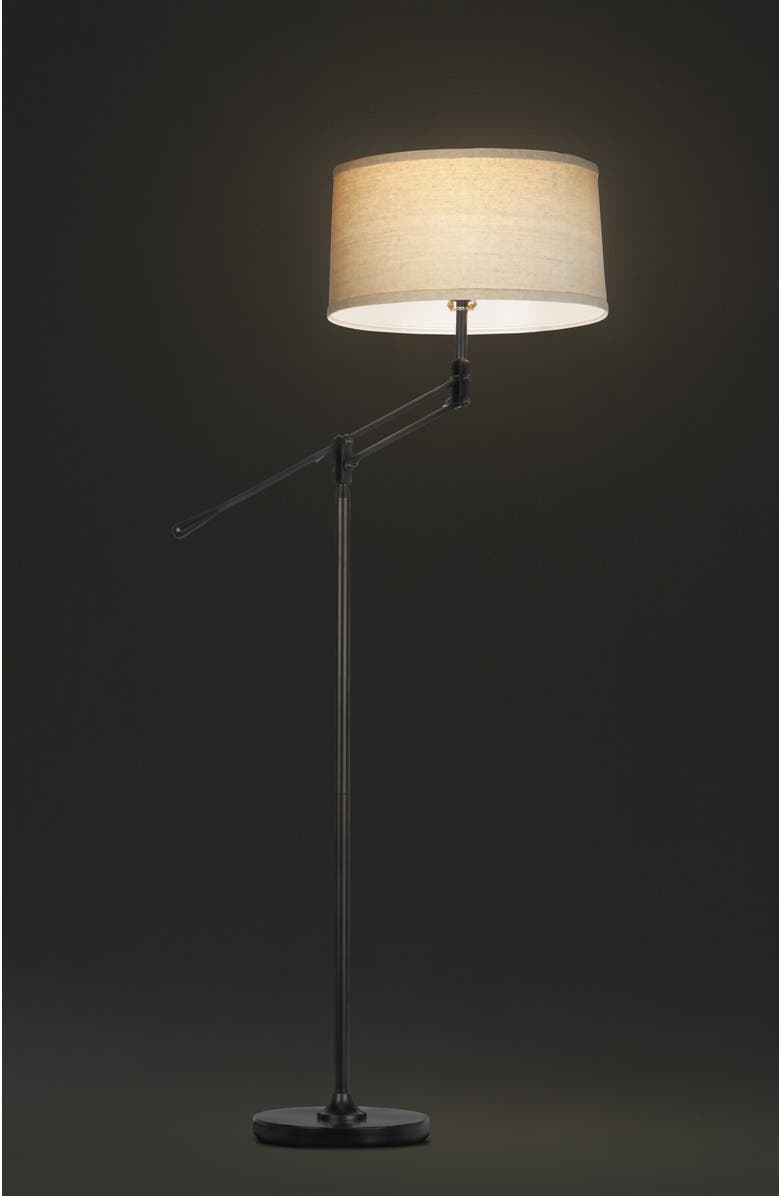 Brightech Ava 61' LED Mid-Century Modern Adjustable Floor Lamp with Fabric Drum Shade, Alternate, color, Classic Black
