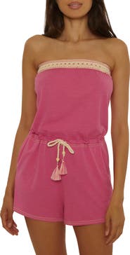 Lucky Brand Laguna Tie Waist Strapless Cover-Up Romper
