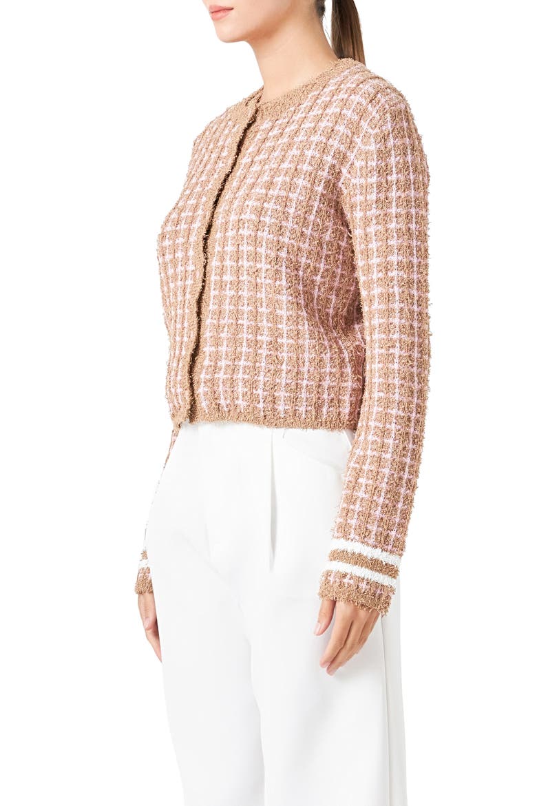 Check Cardigan, Alternate, color, CAMEL/ PINK