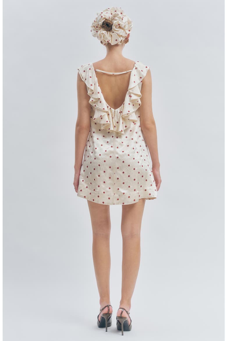 Sonia Polka Dot Ruffle Trim Babydoll Minidress with Hair Scrunchie, Alternate, color, IVORY RED DOTS