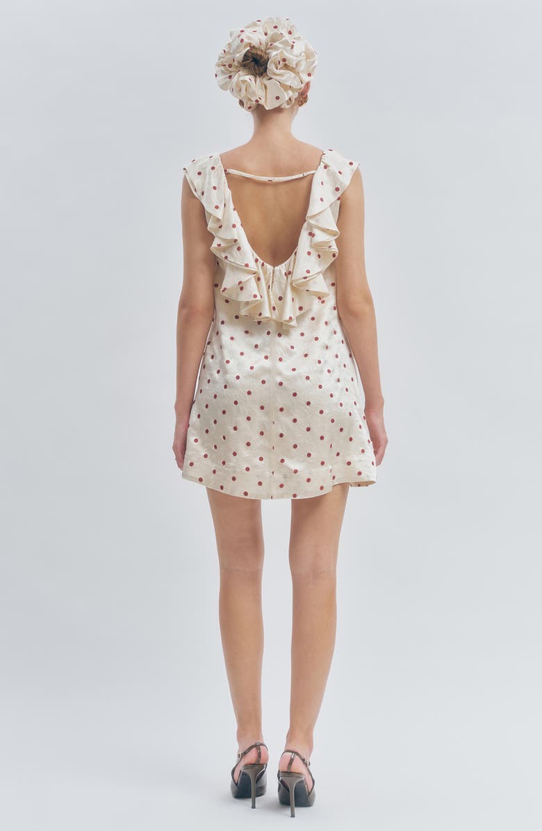 MAUDE CLUB Sonia Polka Dot Ruffle Trim Babydoll Minidress with Hair Scrunchie, Alternate, color, Ivory Red Dots