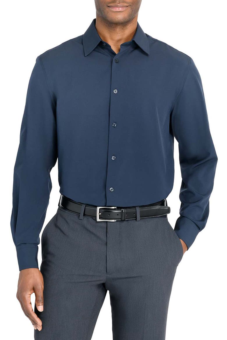 Regular Fit Solid Performance Dress Shirt, Main, color, NAVY