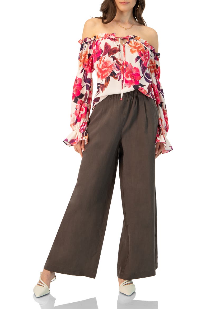 Off-Shoulder Long Sleeve Printed Blouse, Alternate, color, Ivory