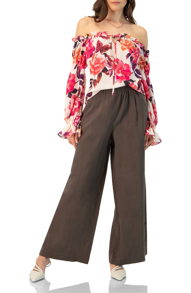 IVONNE Off-Shoulder Long Sleeve Printed Blouse, Alternate, color, Ivory