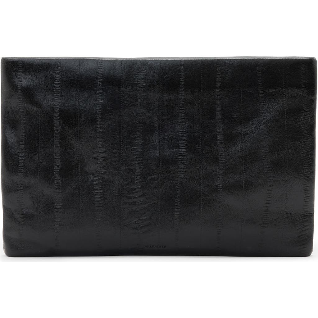 Allsaints Bettina Eel Skin Embossed Leather Clutch In Black