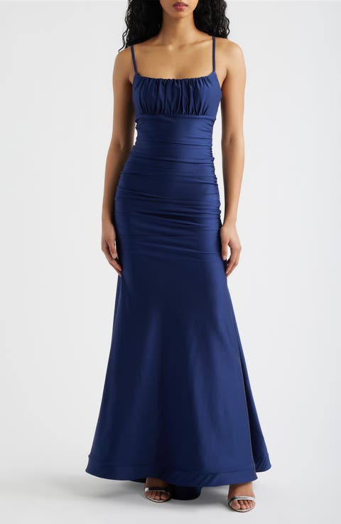 Emma Sateen Strappy Mermaid Gown