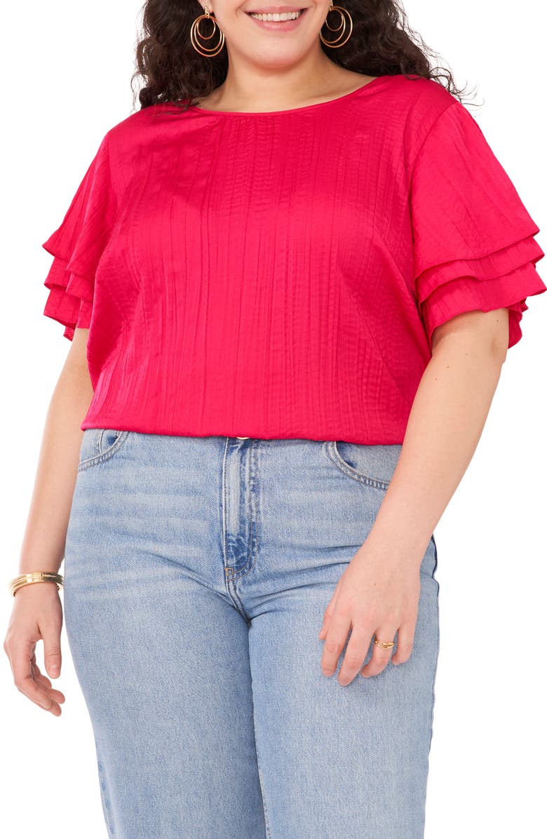 Vince Camuto Ruffle Sleeve Rumple Satin Top, Main, color, 