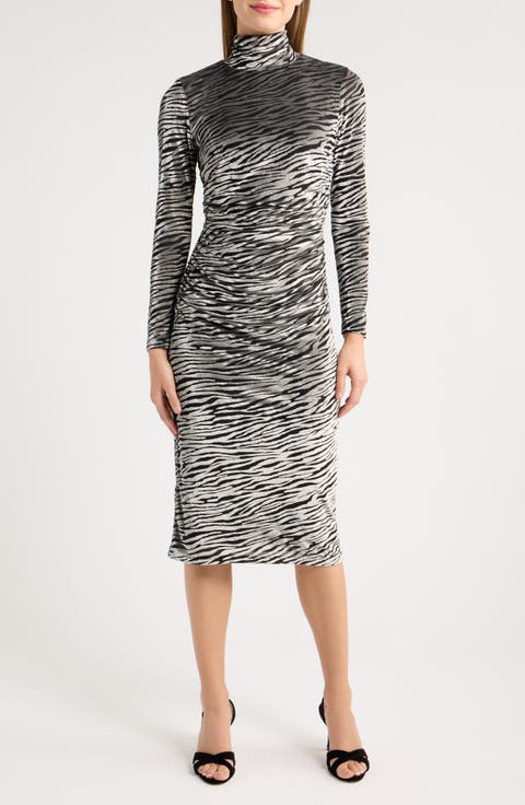Mock Neck Long Sleeve Midi Dress
