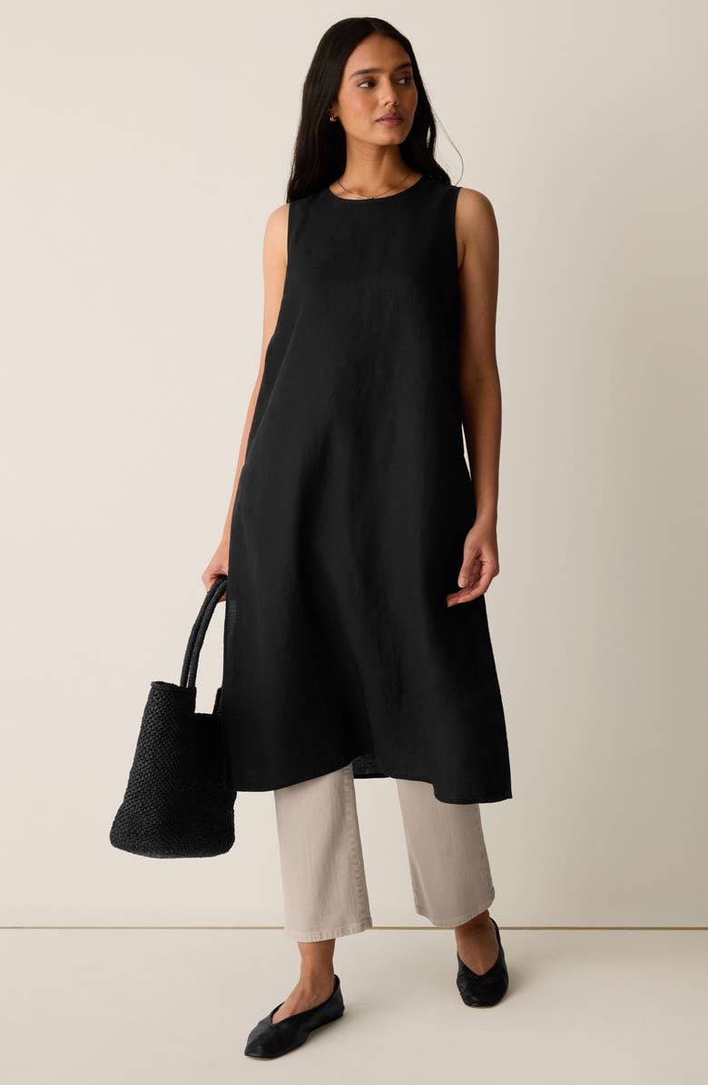 Eileen Fisher Longline Organic Linen Tunic, Alternate, color, Black