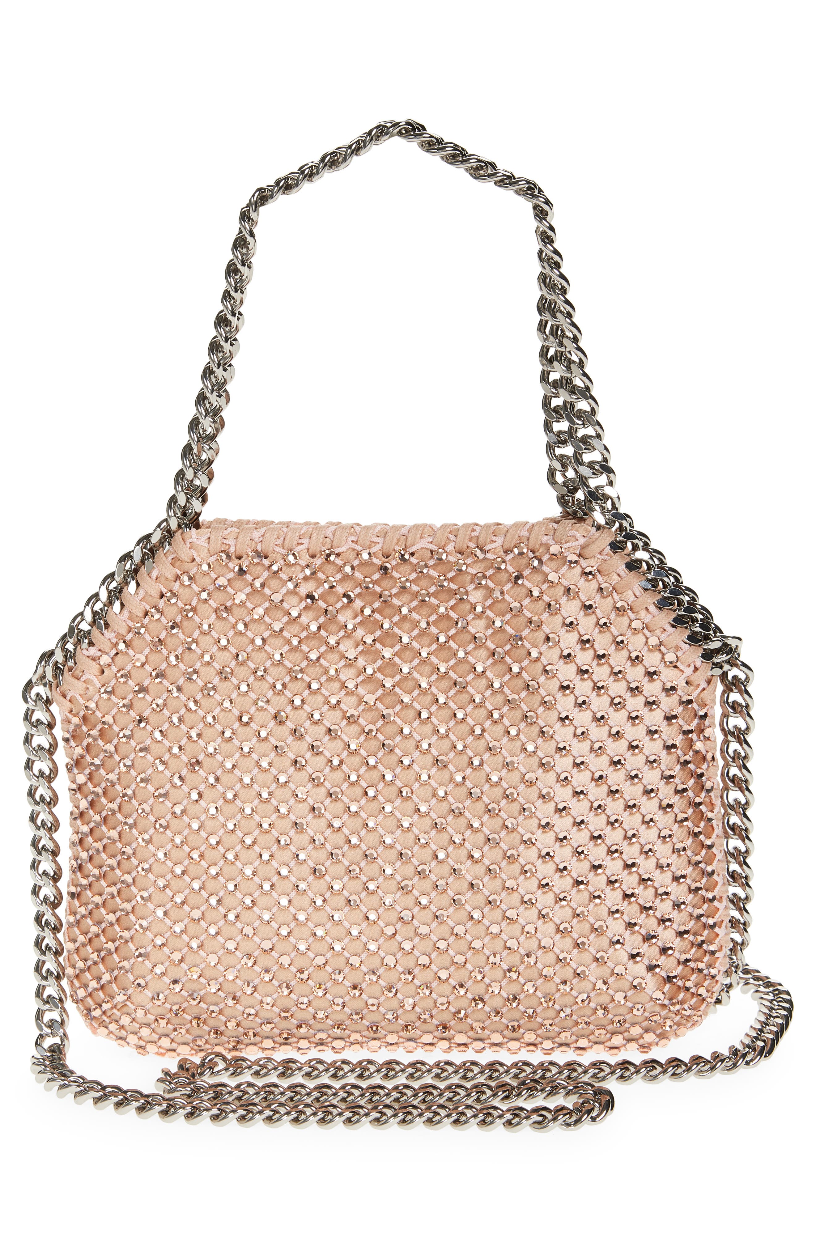 Stella McCartney Nano Falabella Crystal Mesh Crossbody Bag, Alternate, color, Light Peach