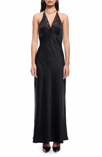 LIONESS Shoreline Plaid Lace Trim Halter Maxi Dress