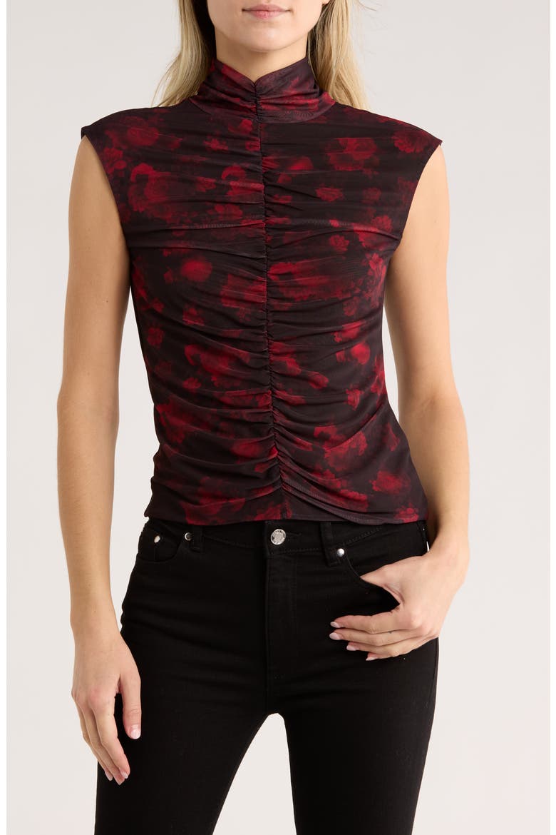 Mock Neck Extended Shoulder Top, Main, color, BURGUNDY FLORAL PRINT