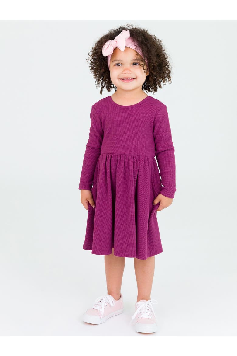 Girls Waffle Knit Long Sleeve Twirl Dress, Alternate, color, Eggplant Harvest