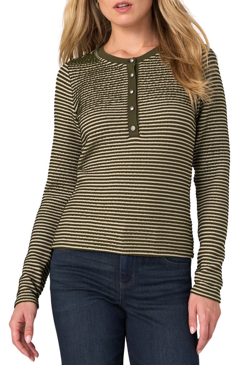 Stripe Knit Henley Shirt, Main, color, OLIVE CRM STRPE