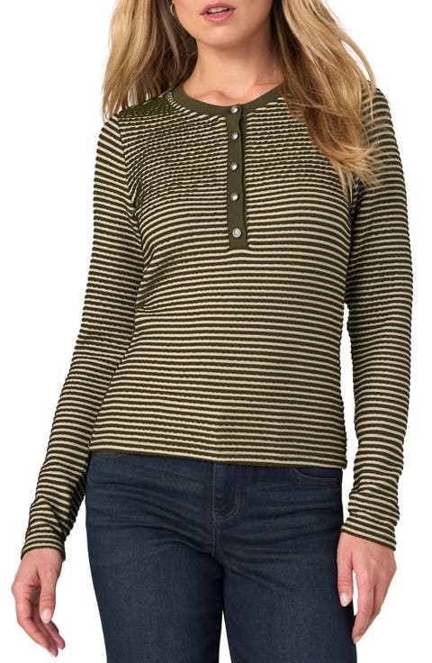 Stripe Knit Henley Shirt