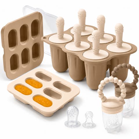 Silicone Baby Popsicle Mold with Fruit Feeders and Freezer Tray, BPA Free, Dishwasher Safe, Freezer Safe